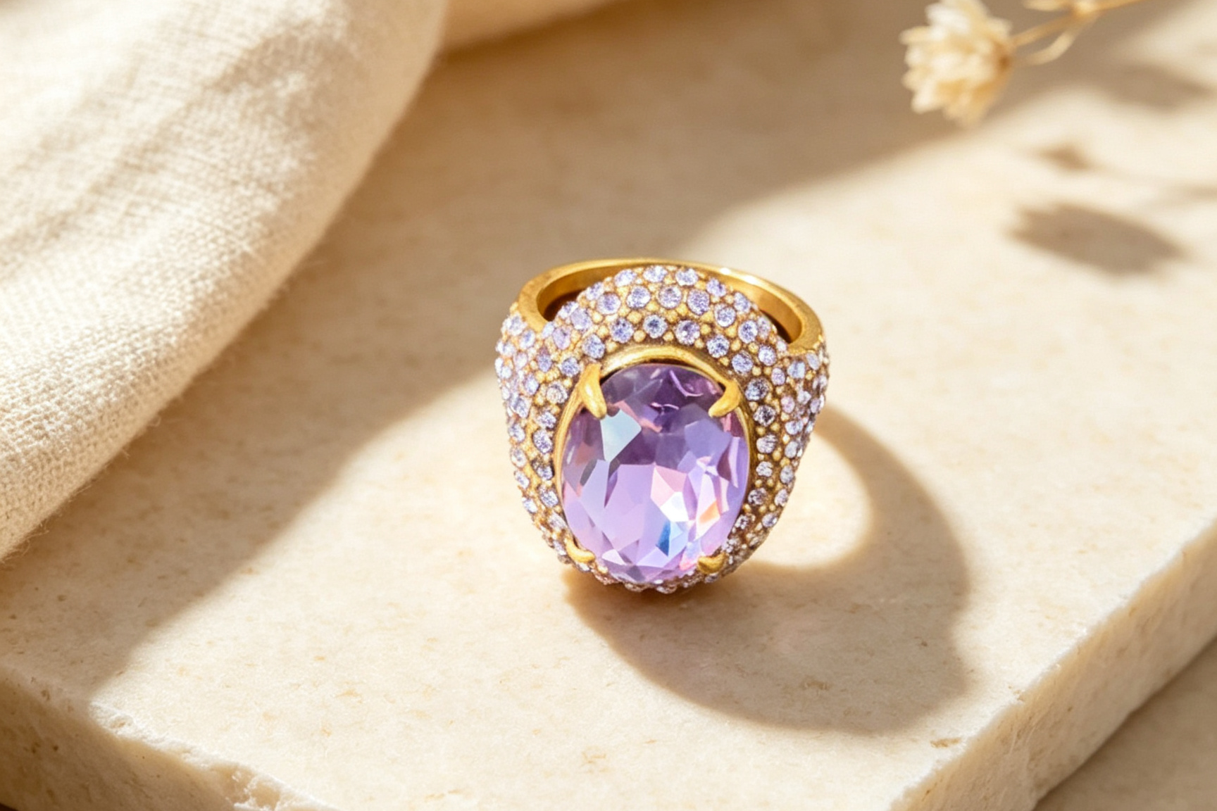 Lavender Crystal Pave Ring