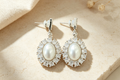 Oval Pearl Crystal Drop Earrings